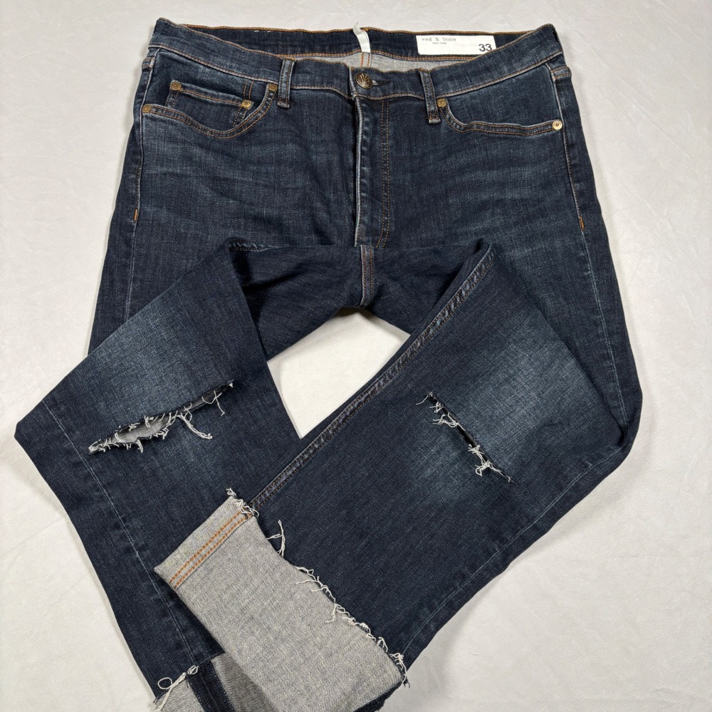 Rag & Bone Peyton Jeans Women 33 Blue Mid-Rise Bootcut Distressed Dark Wash